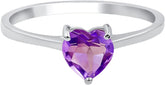 Natural Amethyst Ring, Sterling Silver Heart Shape Ring for Women, February Birthstone Solitaire Ring